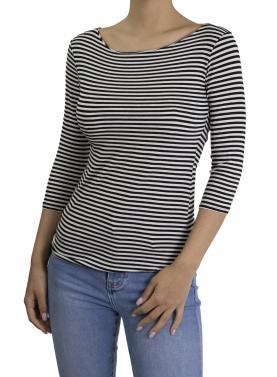 maglia a righe con manica 3/4 scollo a barca 